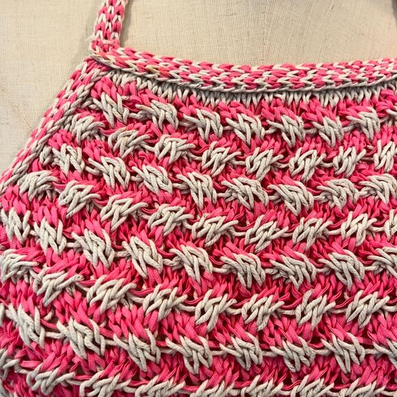 Marco Rambaldi Ssense Pink Crochet Halter Top Fringe Hem NEW NWT L Cotton Linen - Picture 6 of 9